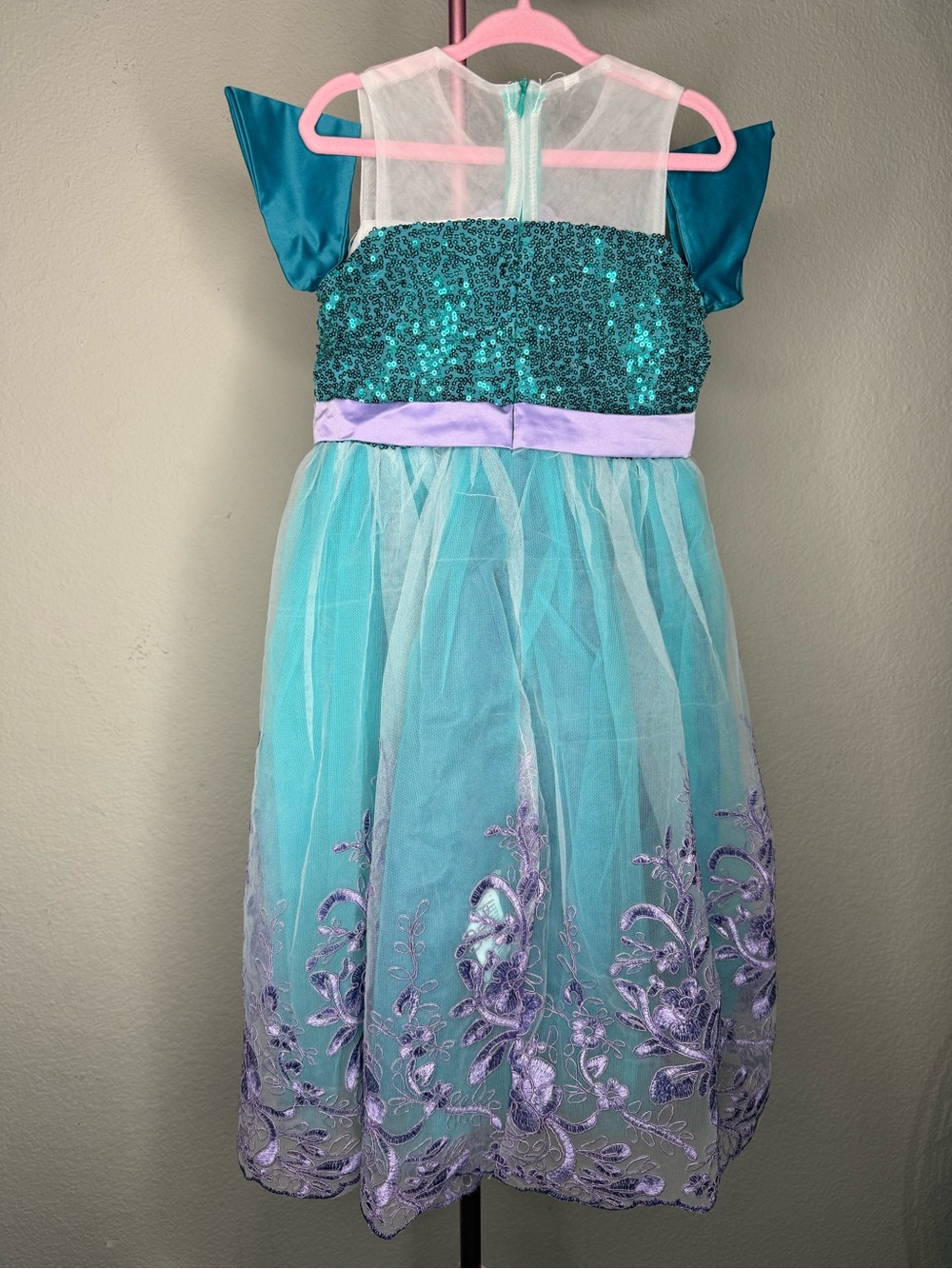 Girls Teal & Purple Sequin Mermaid Dress - Picture 7 of 7